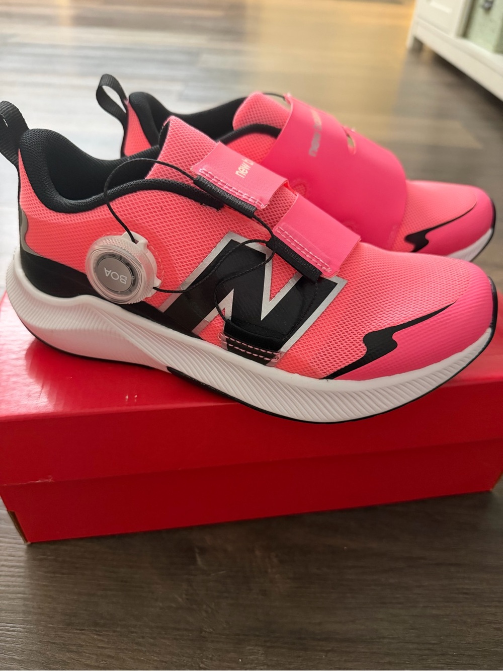 New Balance Kids Coral Pink BOA Velcro Athletic Sneakers